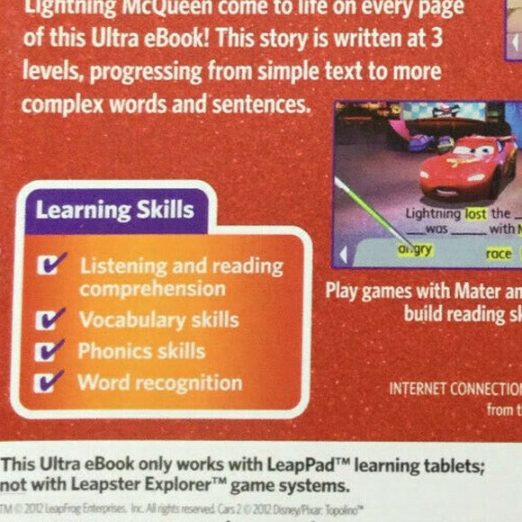 Leapfrog LeapPad Ultra eBook Cartrdge Disney Pixar Cars 2  Sealed NEW! - Picture 8 of 10